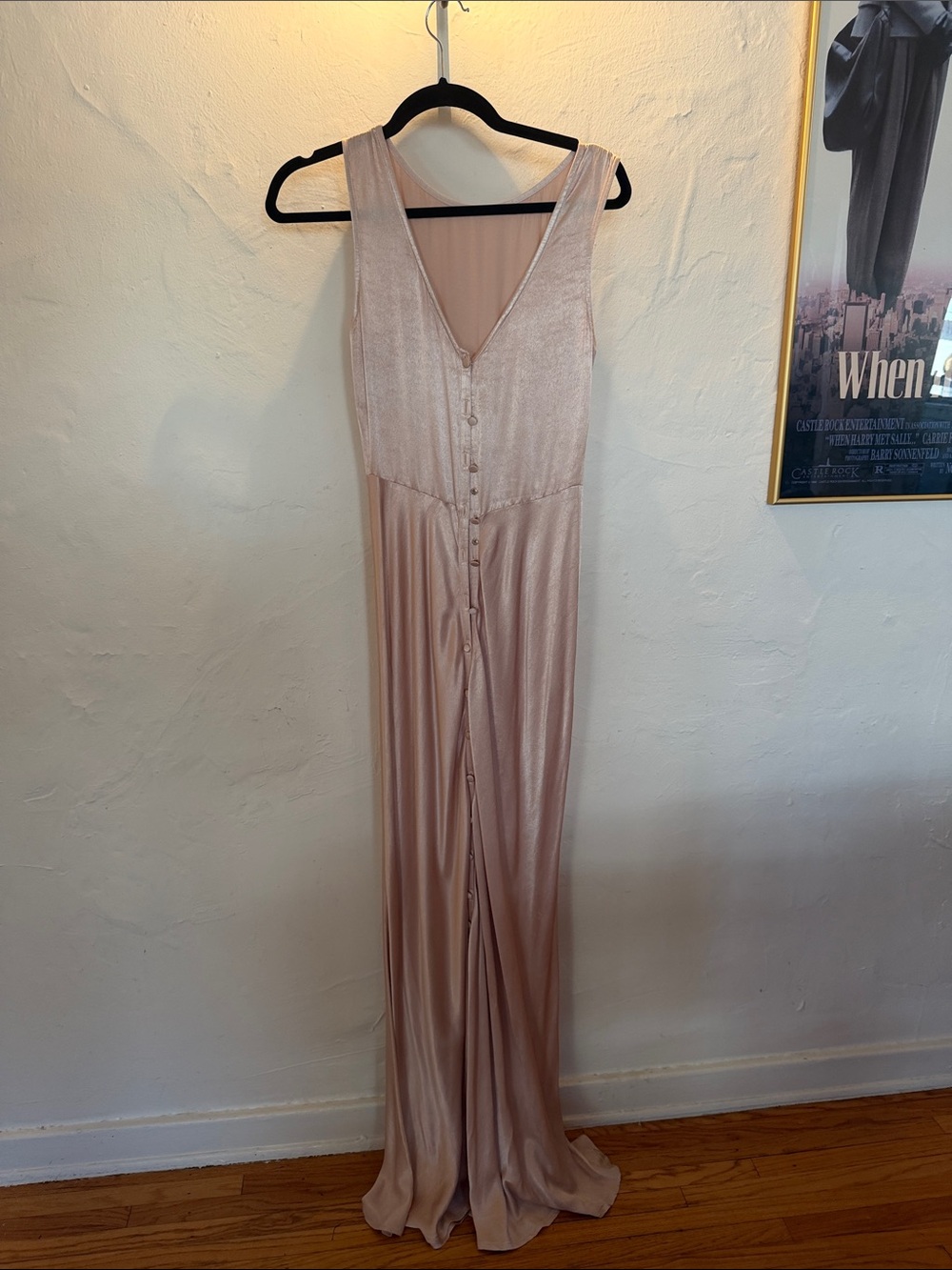Sleeveless Blush Pink Maxi Dress with Front Buttons